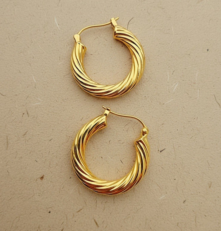 18K Real Gold Hoop Earrings Women approx. 20mm Twisted Hoops Everyday Chic5