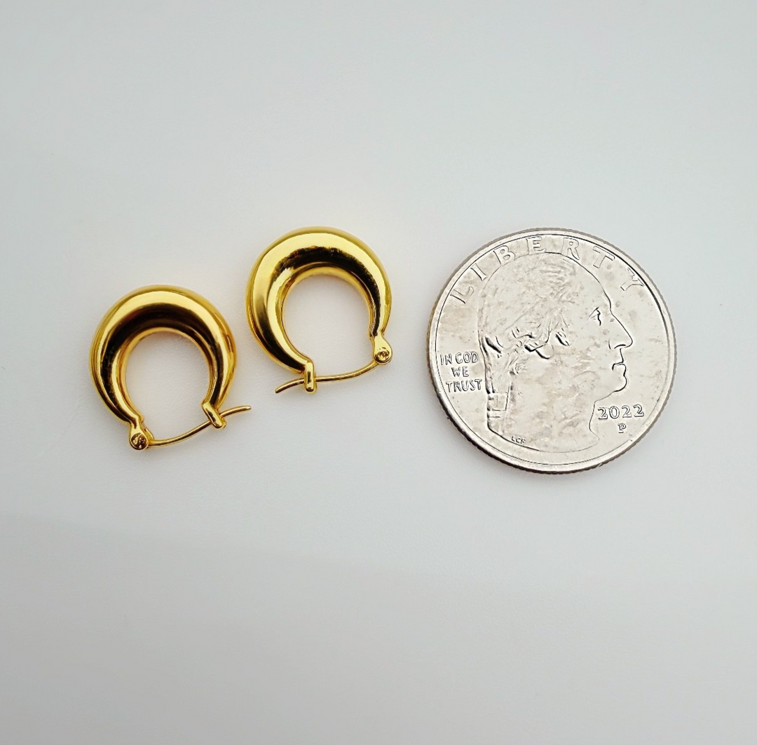 18K Real Gold Dome Hoop Earrings 15mm Lightweight Gift2