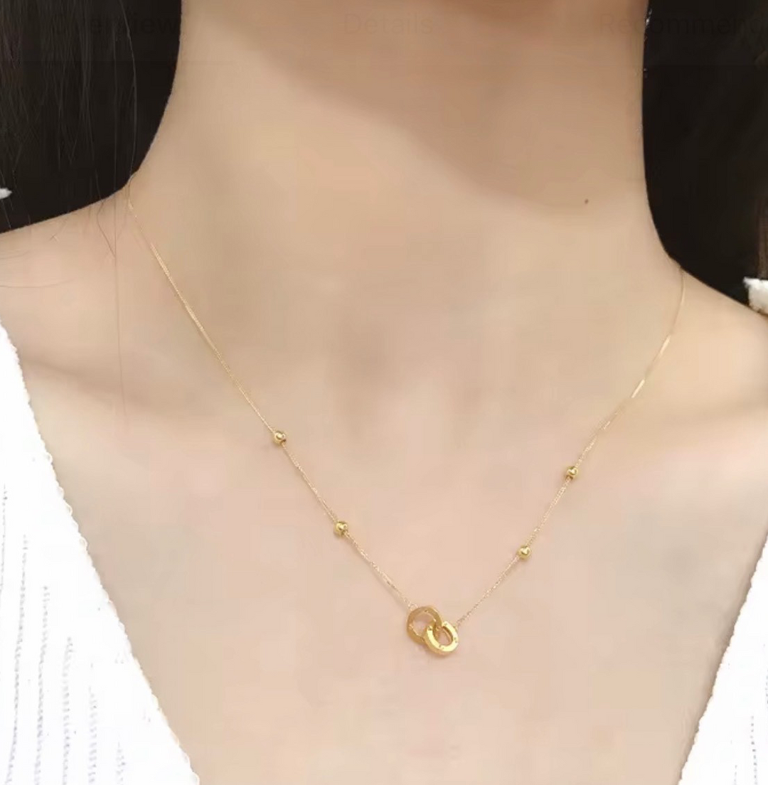 18K Solid Gold Interlocking Rings Necklace Double Ring Pendant Gift Her Dainty2