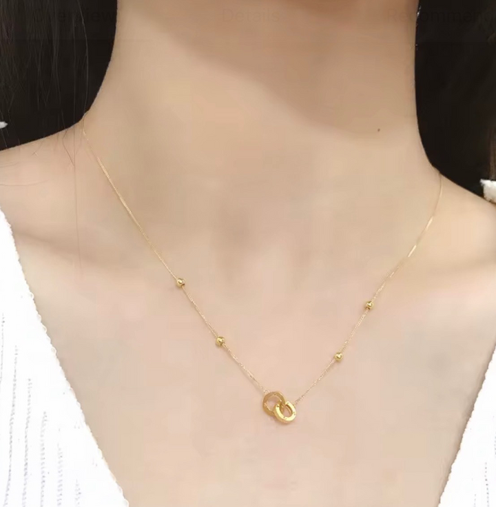 18K Solid Gold Interlocking Rings Necklace Double Ring Pendant Gift Her Dainty2