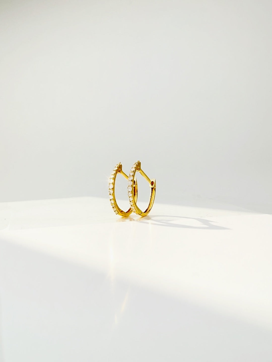 18K Solid Gold Diamond Hoop Earrings 12mm  Huggies VS Natural Yellow Gold5