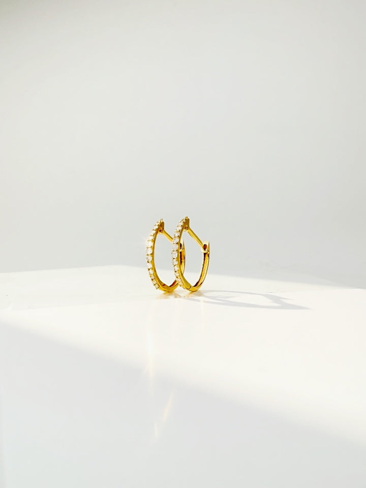 18K Solid Gold Diamond Hoop Earrings 12mm  Huggies VS Natural Yellow Gold5