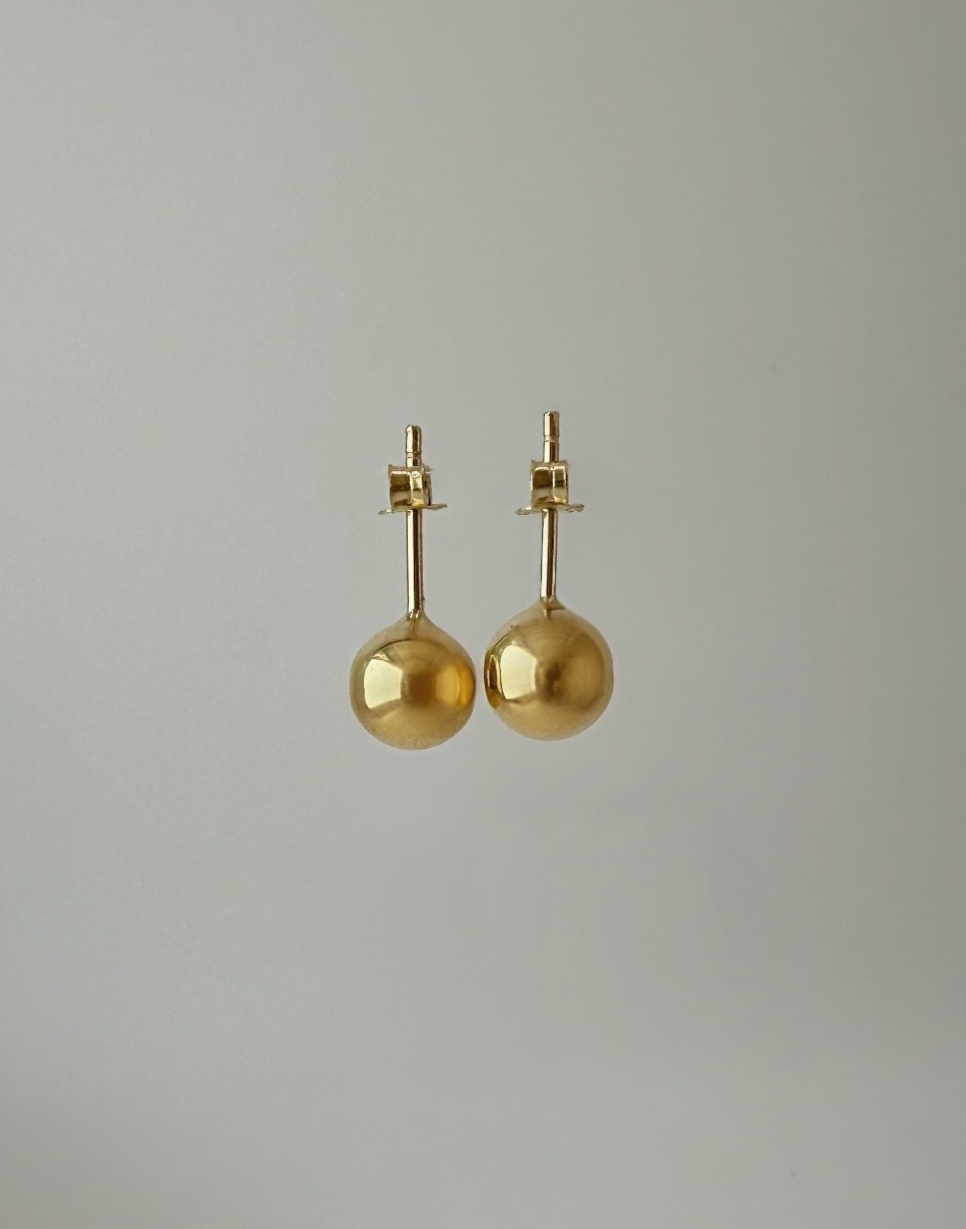 18K Real Gold Ball Round Stud Earrings Fine JEWELRY0
