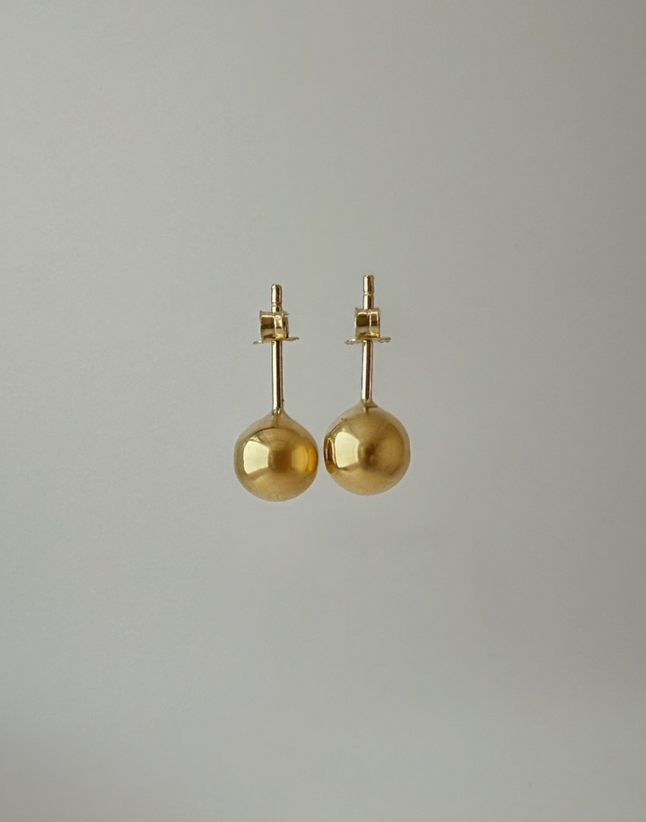 18K Real Gold Ball Round Stud Earrings Fine JEWELRY0