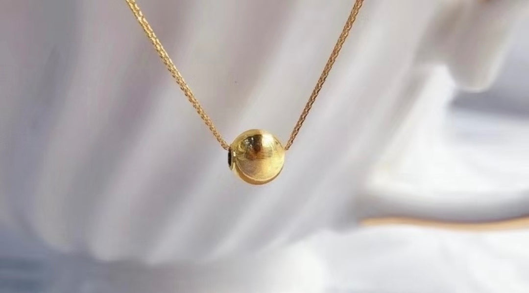 18K Real Gold Ball Bead Station Necklace  Dainty thin Minimalist Necklace4