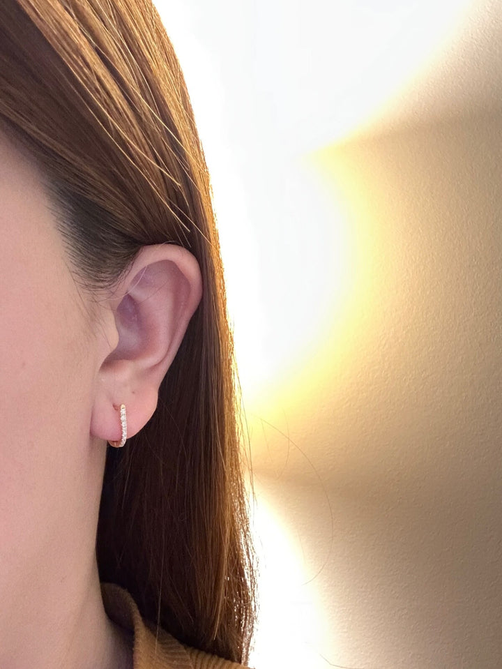 18K Solid Gold Natural  Diamond U Hoop Earrings VS Clarity Minimalist3