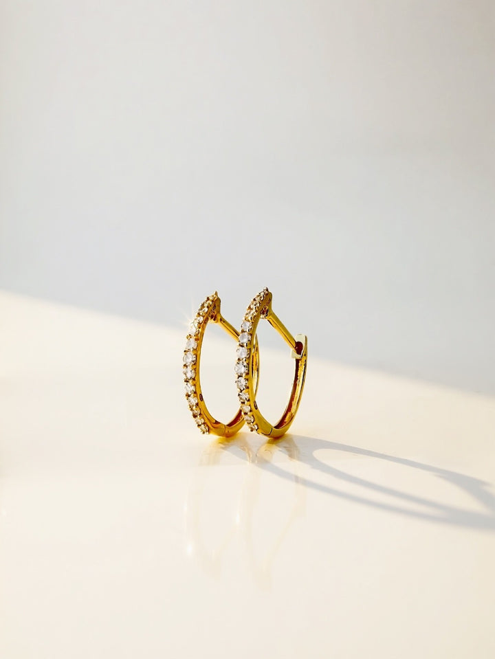18K Solid Gold Diamond Hoop Earrings 12mm  Huggies VS Natural Yellow Gold4