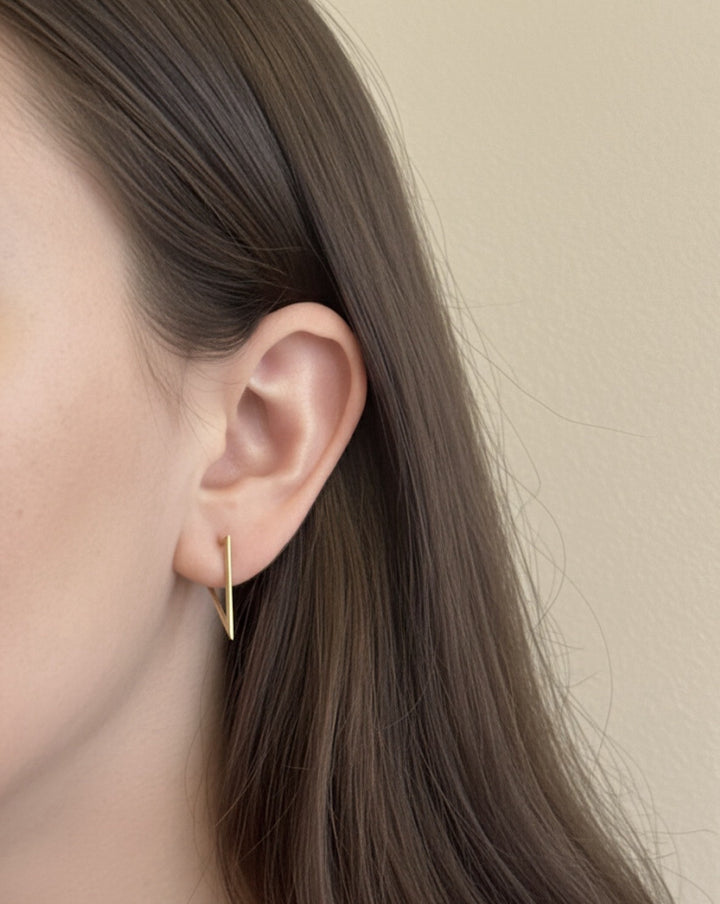 18K Solid Gold Minimalist V line Earrings | Geometric Bar Drop Studs | Modern3
