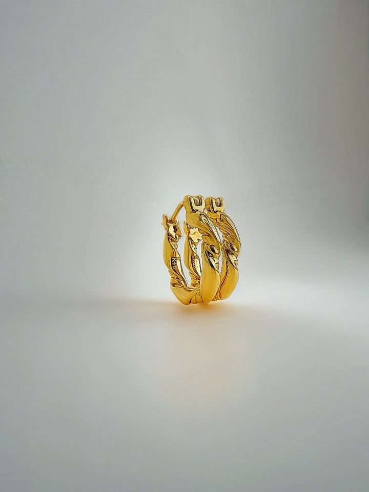 18K Real Gold Hoop Earrings Twist Design 14.7mm Real Gold Hoops Everyday8