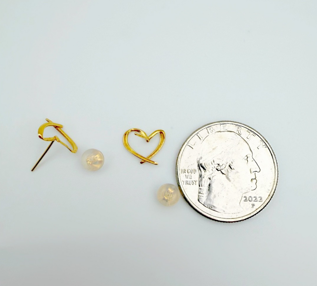 18K Solid Gold Heart Earrings Minimalist Design , Stackable Earrings0