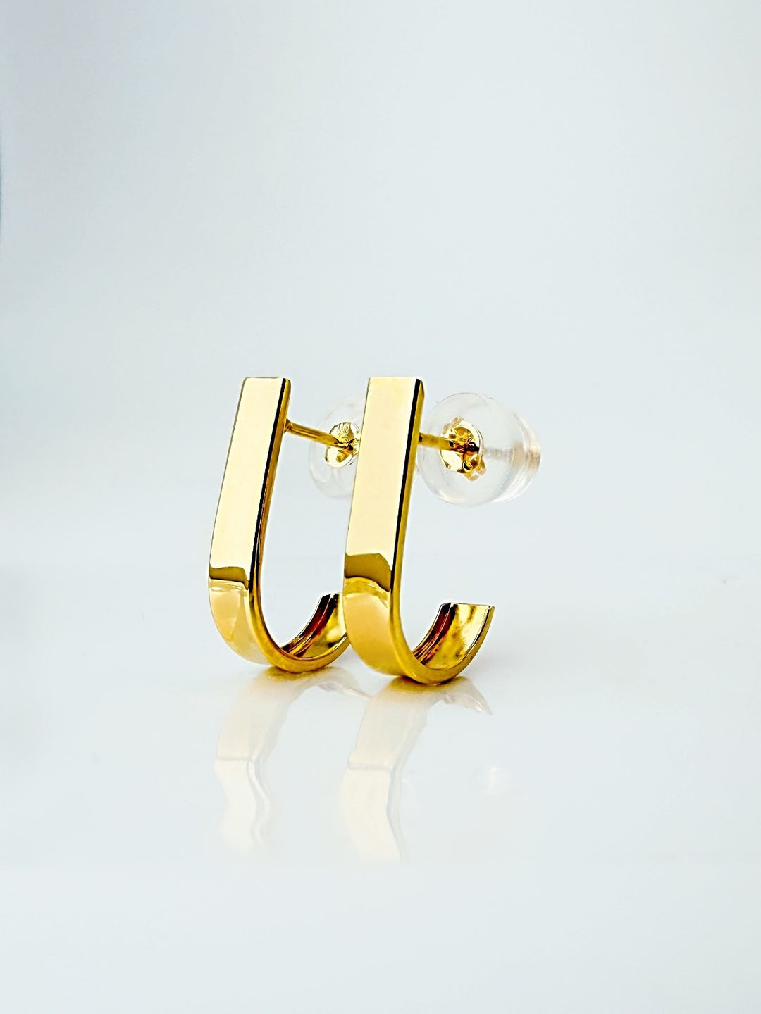 18K Solid Gold Stud Hoop Earrings Flat Front Polished Minimalist3