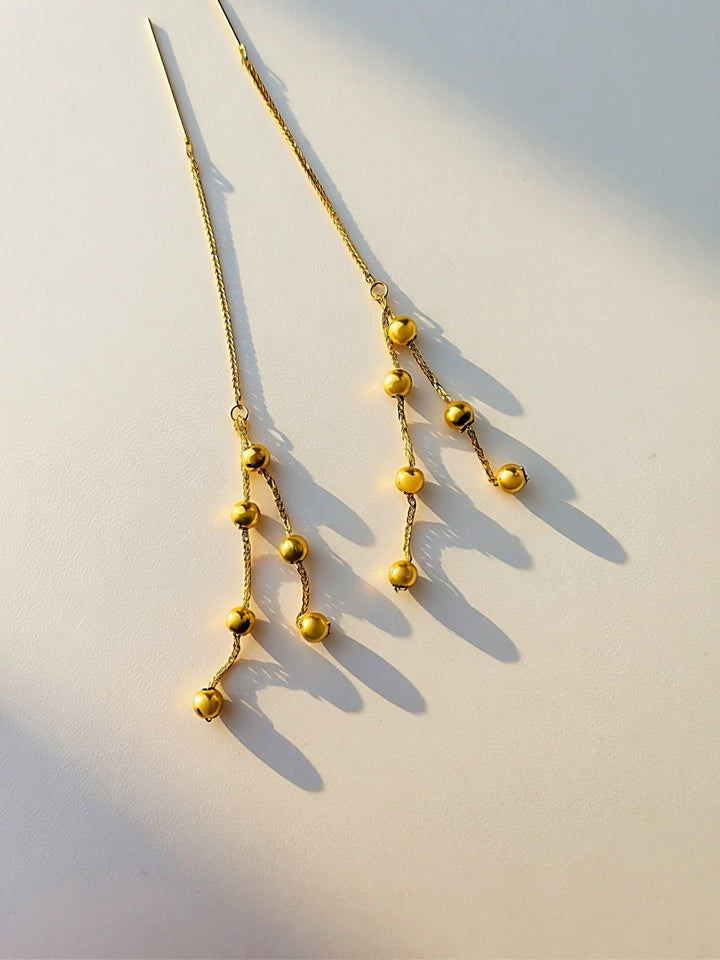 18K Real Gold Dangle Drop Station Ball Threader Earrings  Lightweight Minimalist5