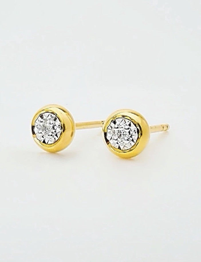 18K Solid Gold Bezel Diamond Stud Earrings 0.02ct Natural Dainty Gift1