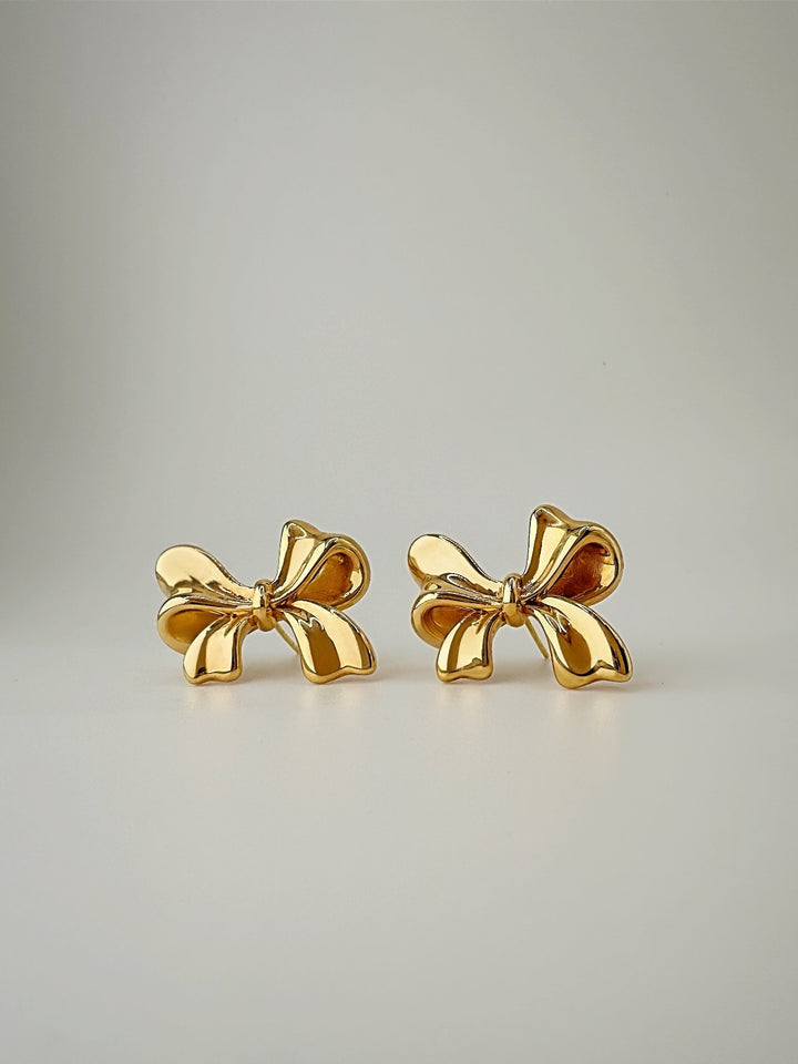 18K Real Gold Ribbon Earrings 23mm Statement Japan Real Gold4