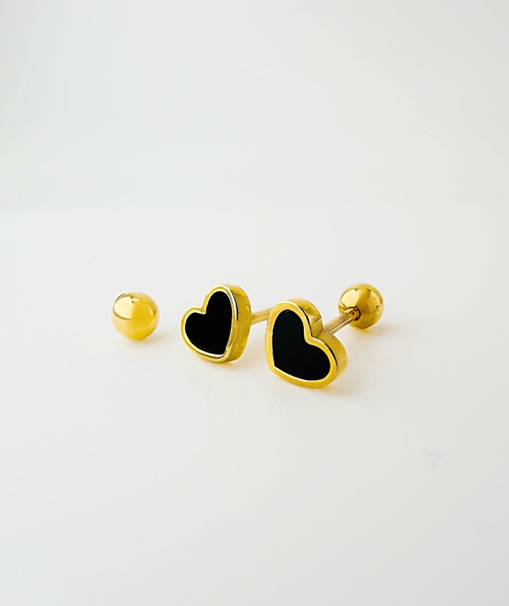 18K Solid Gold Heart Mini Stud Earrings 5mm Screw Back Real Gold 0.84g5