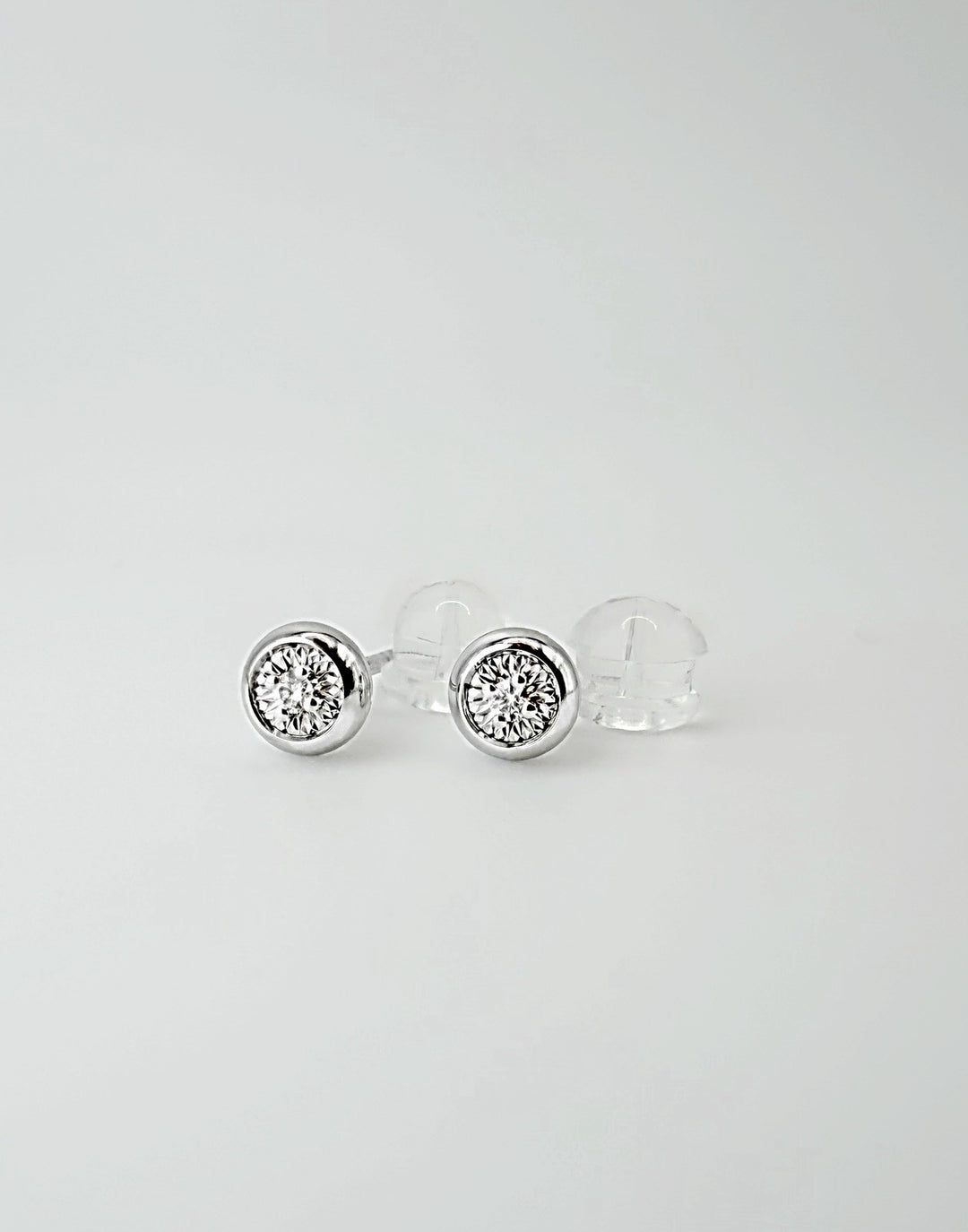 18K Solid Gold Bezel DONUT Diamond Stud Earrings 0.02ct Natural Dainty Gift3