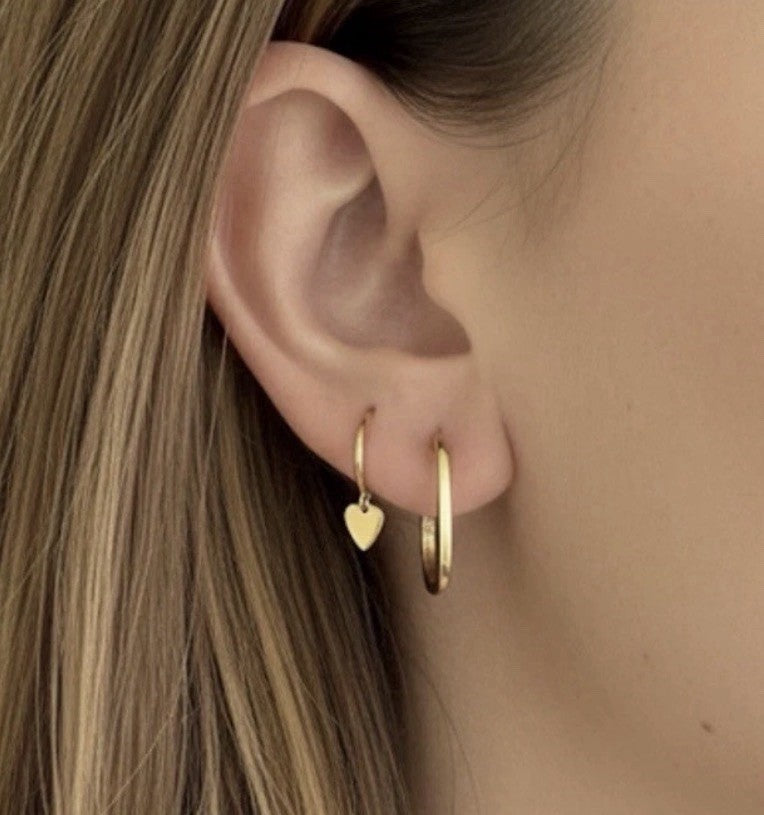 18K Solid Gold Hoop Earrings 14mm Minimalist Real Gold Gift Her2