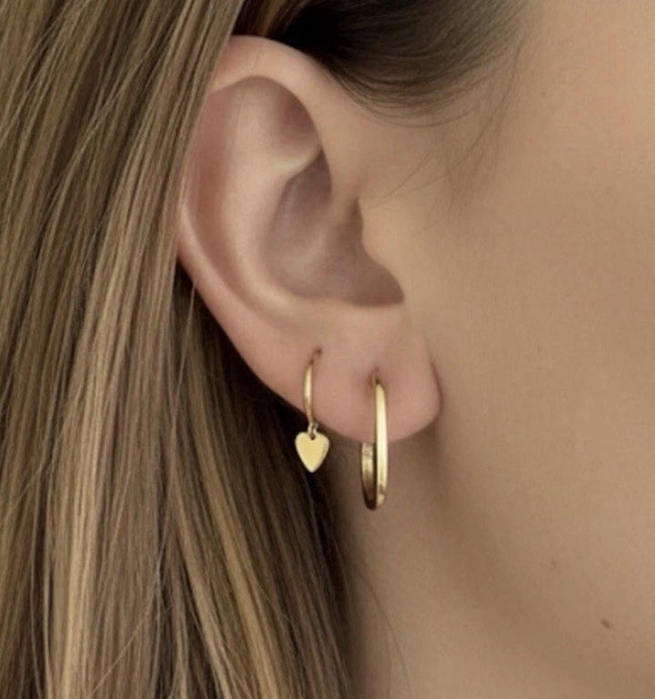 18K Solid Gold Hoop Earrings 14mm Minimalist Real Gold Gift Her2