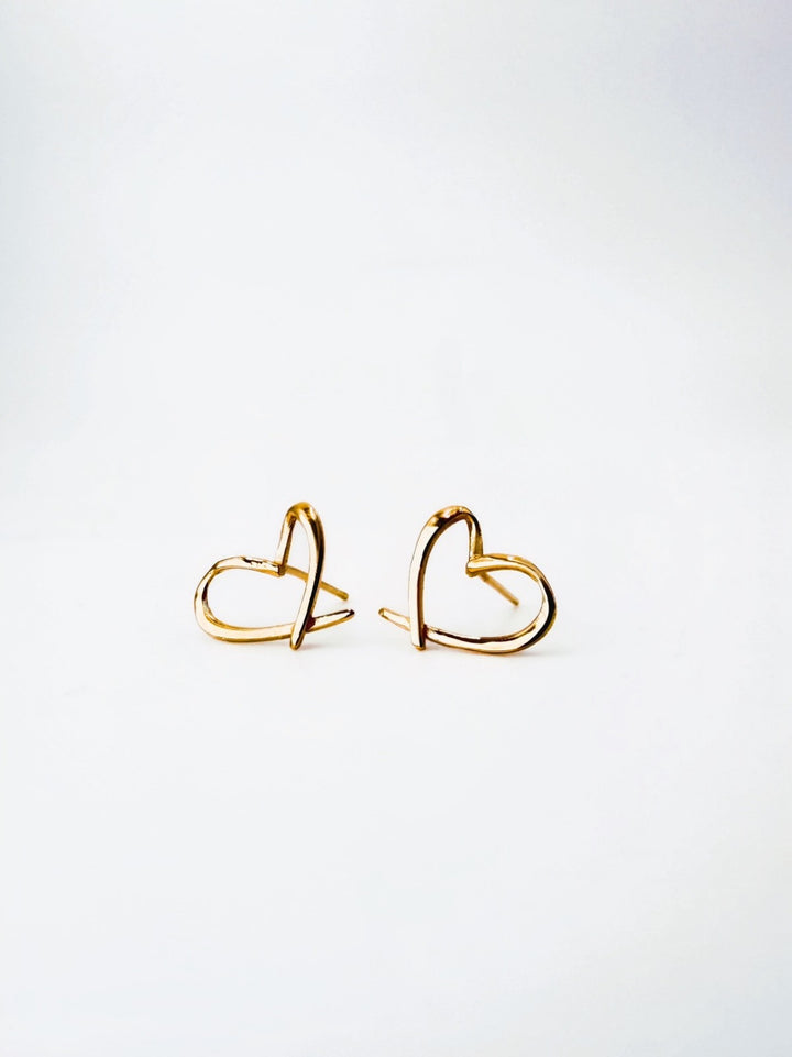 18K Solid Gold Heart Earrings Minimalist Design , Stackable Earrings0