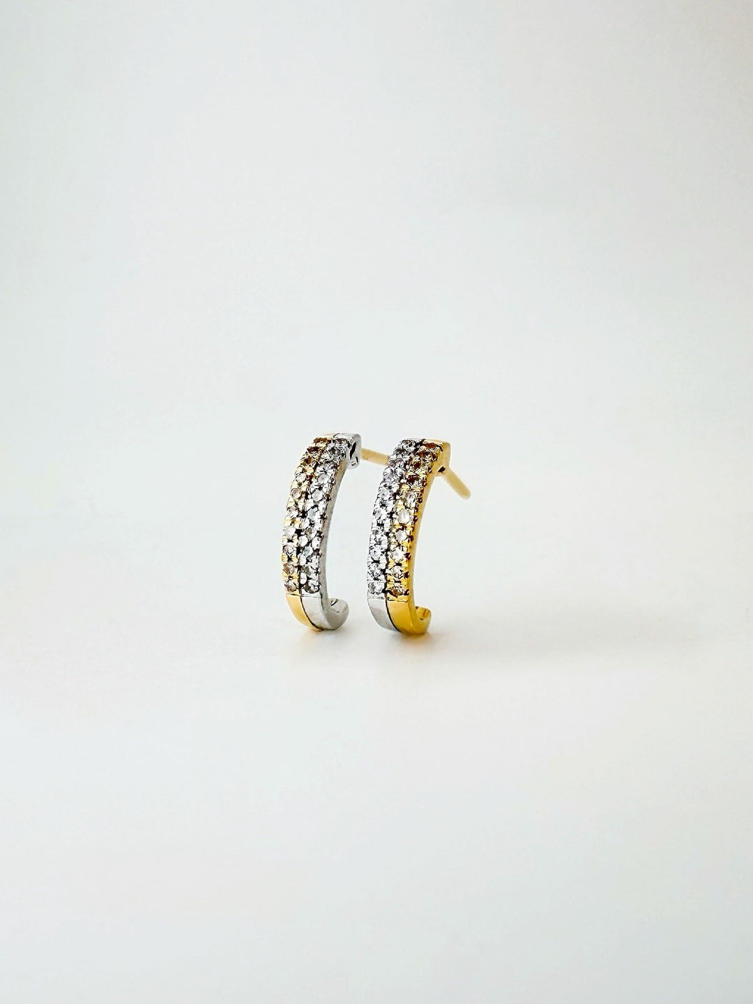 18K Solid Gold Half Hoop Huggie studs Diamond earrings | Minimalist Two tone2