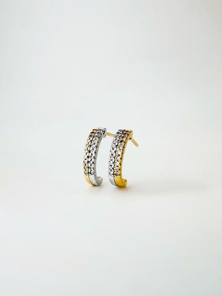 18K Solid Gold Half Hoop Huggie studs Diamond earrings | Minimalist Two tone2
