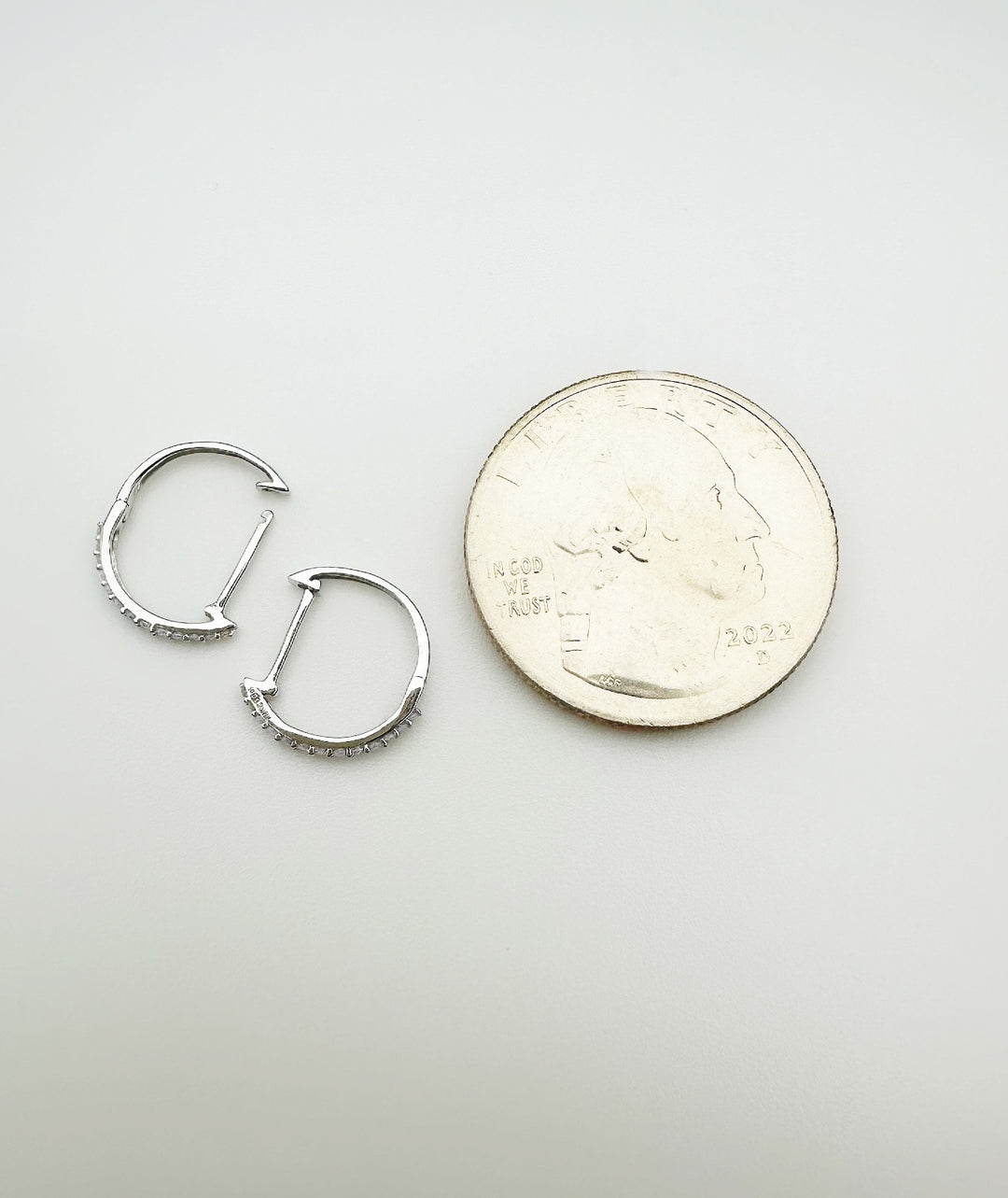 18K Solid Gold Diamond Hoop Earrings 12mm Huggies VS Natural White Gold3