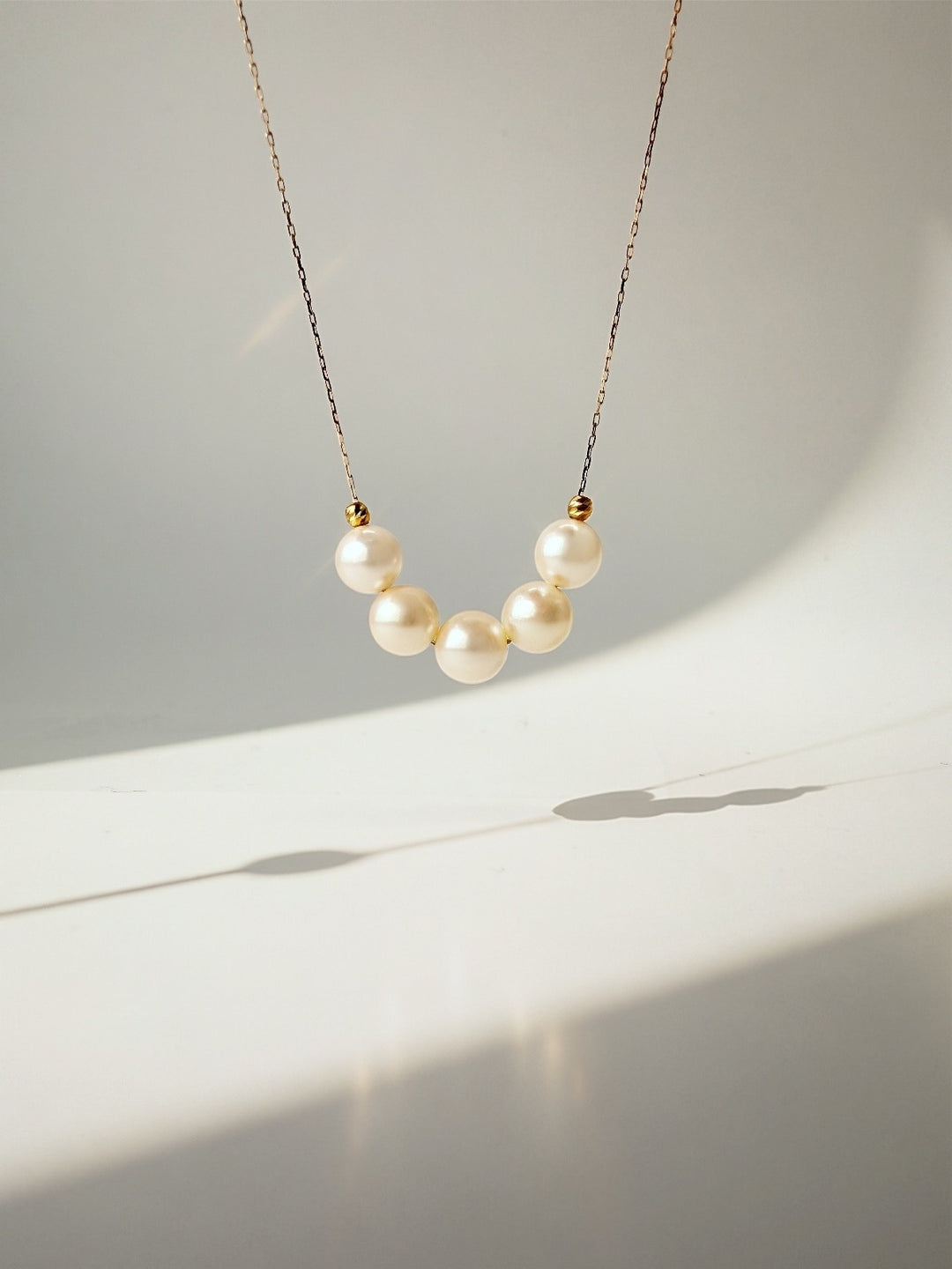 18K Solid Gold Akoya Pearl Necklace Dainty Adjustable Chain Real Gold Gift0