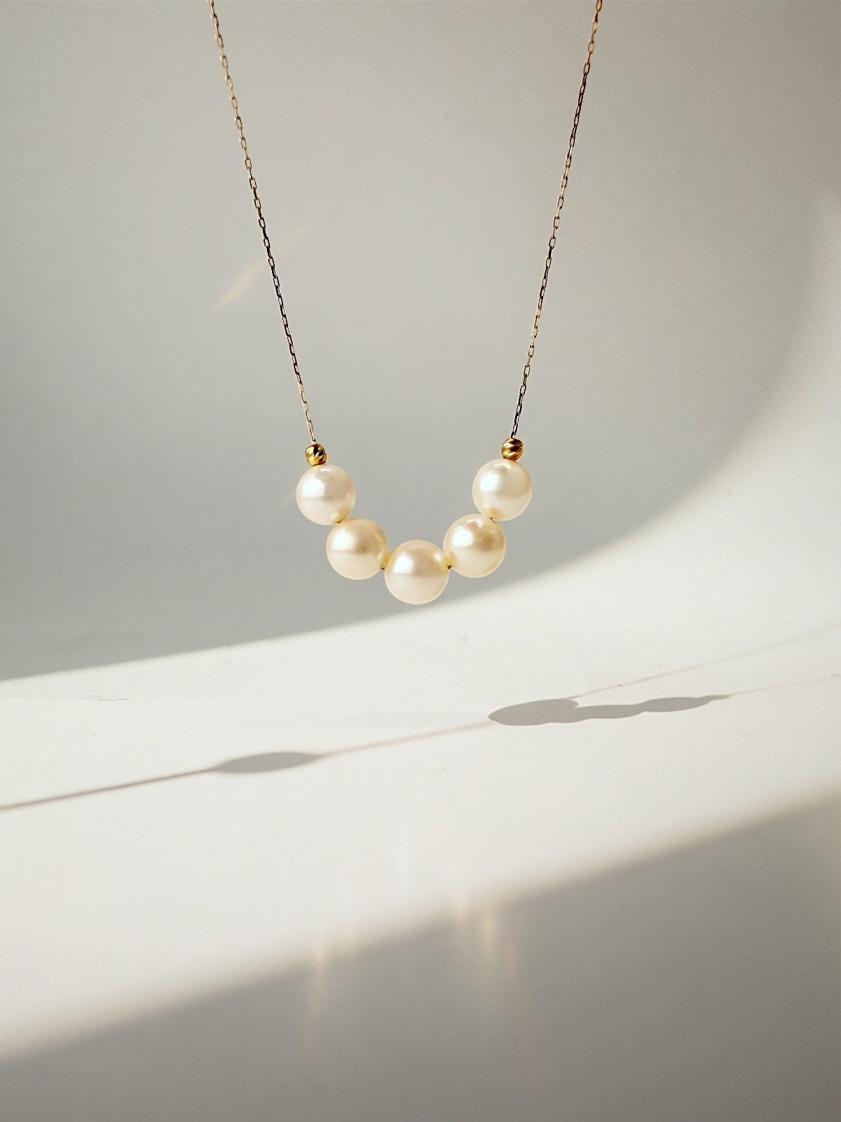 18K Solid Gold Akoya Pearl Necklace Dainty Adjustable Chain Real Gold Gift0