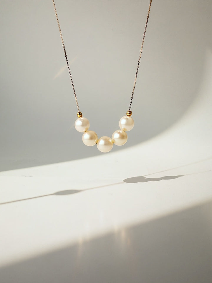 18K Solid Gold Akoya Pearl Necklace Dainty Adjustable Chain Real Gold Gift0