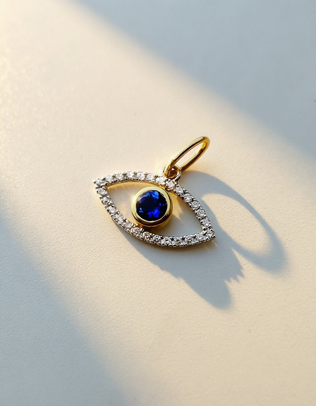 18K Solid Gold Evil Eye Diamond Pendant Natural Sapphire Two-Tone Gift Her2