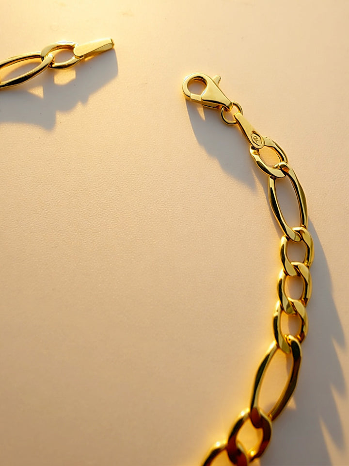18K Real Gold Figaro Chain Bracelet Stacking Jewelry4