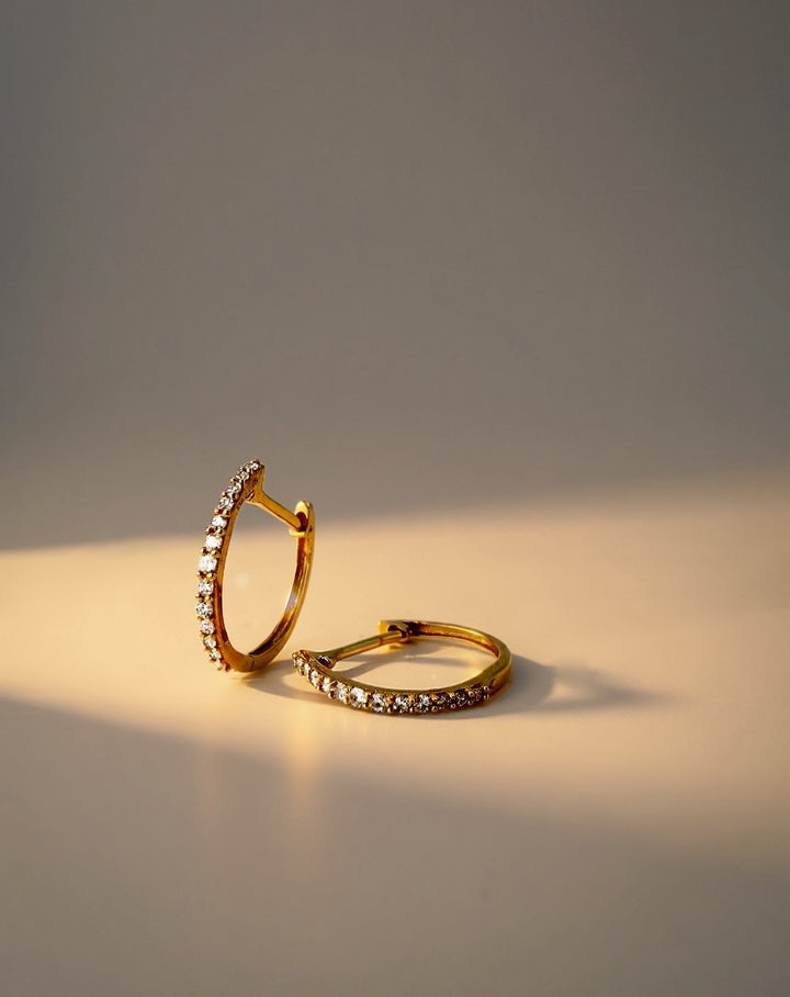 18K Solid Gold Diamond Hoop Earrings 12mm  Huggies VS Natural Yellow Gold1