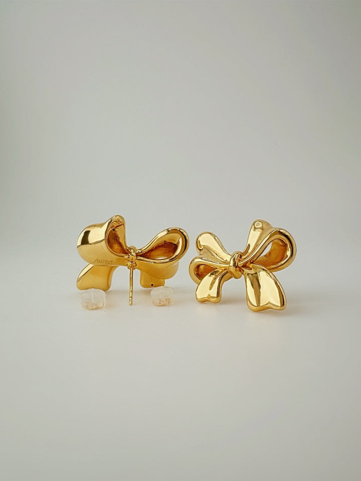 18K Real Gold Ribbon Earrings 23mm Statement Japan Real Gold2