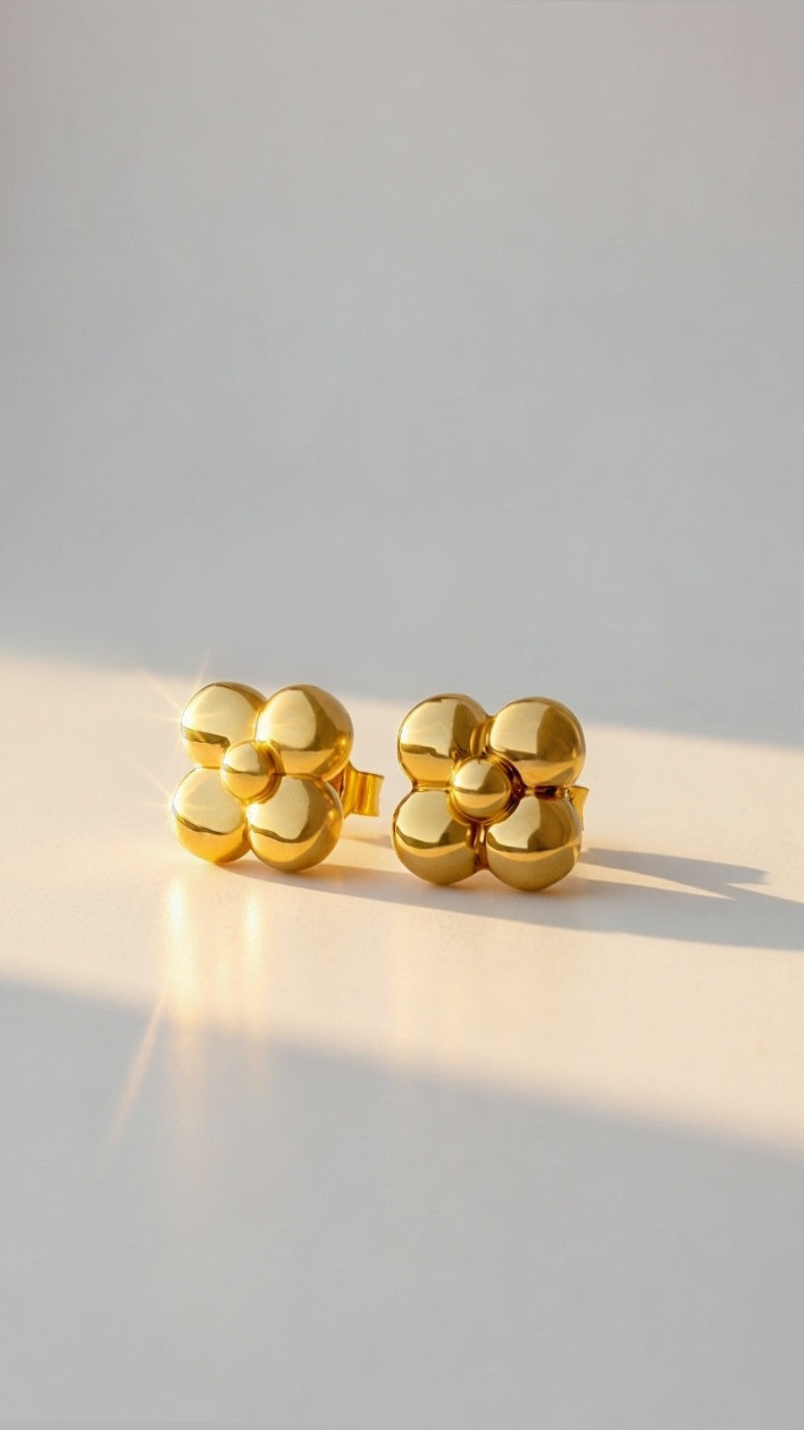 18K Real Gold Floral Earrings Japan Electroform Lightweight Studs0