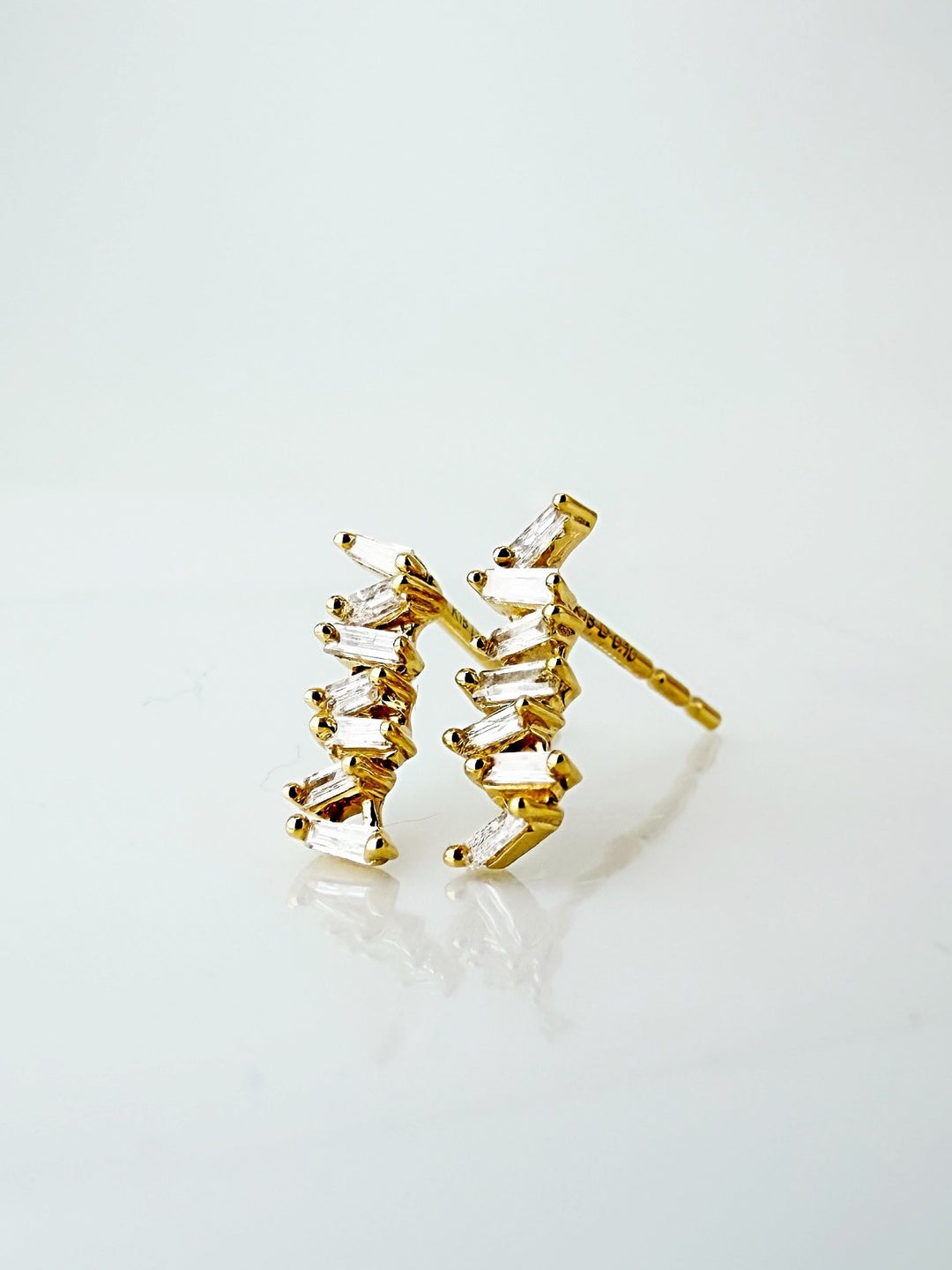 18K Solid Gold Baguette Diamond Stud Earrings | Dainty Minimalist Fine Jewelry4