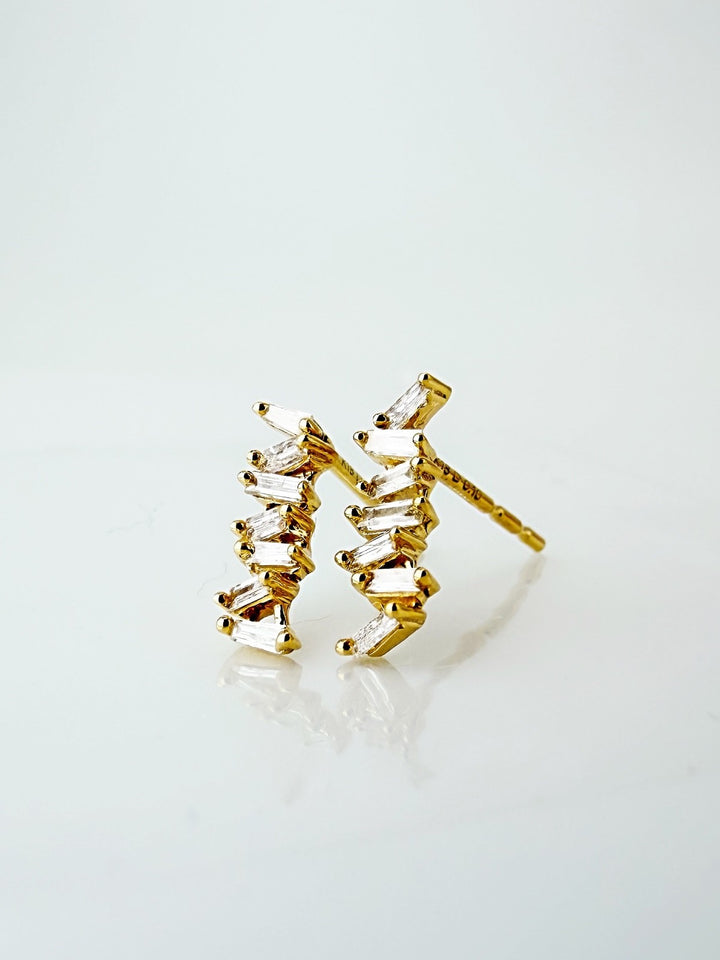 18K Solid Gold Baguette Diamond Stud Earrings | Dainty Minimalist Fine Jewelry4