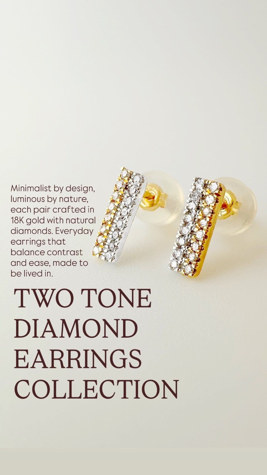 18K Solid Gold Diamond Bar Stud Earrings Women 0.10ct  Natural Dainty Gift3