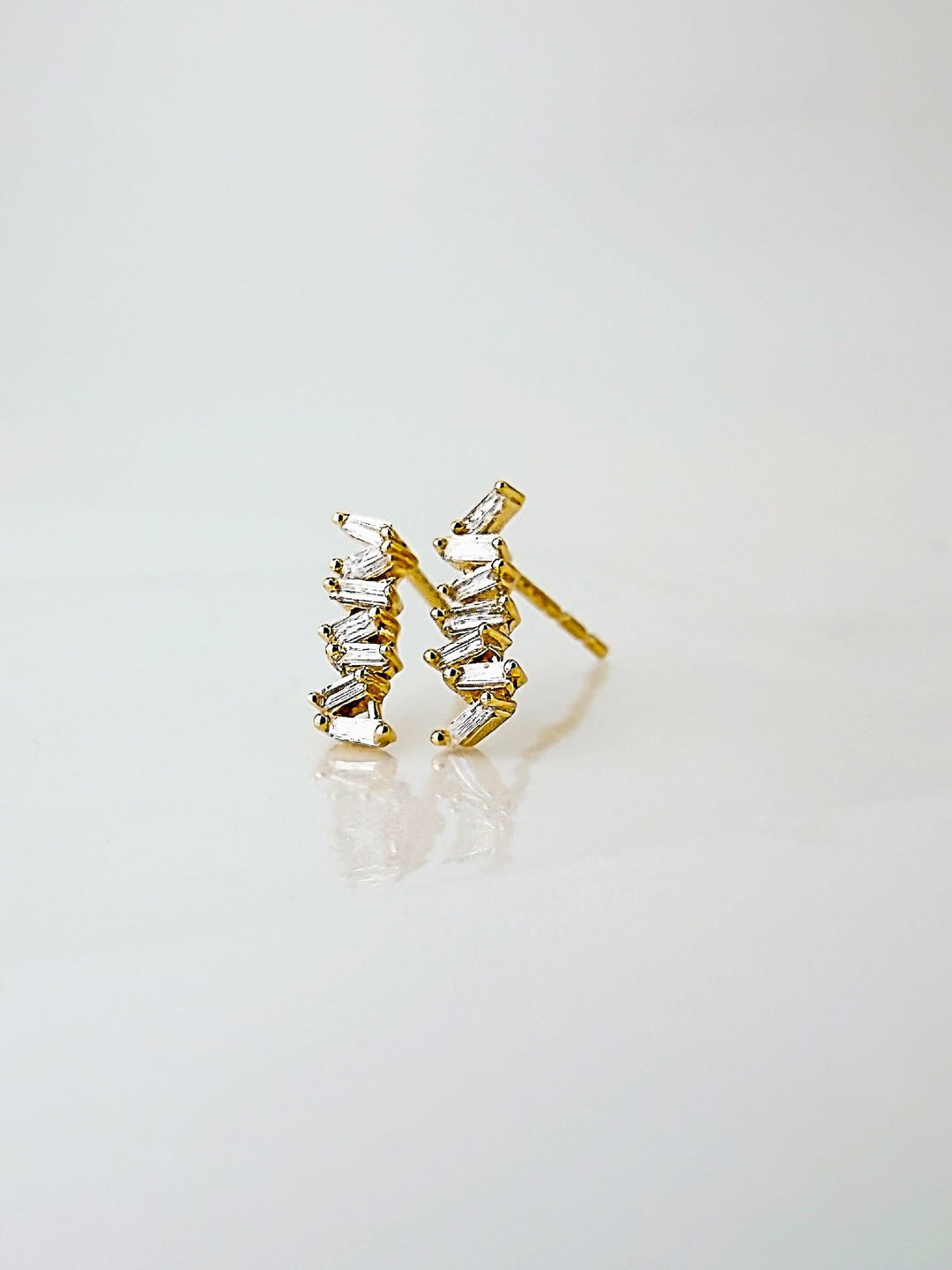 18K Solid Gold Baguette Diamond Stud Earrings | Dainty Minimalist Fine Jewelry3