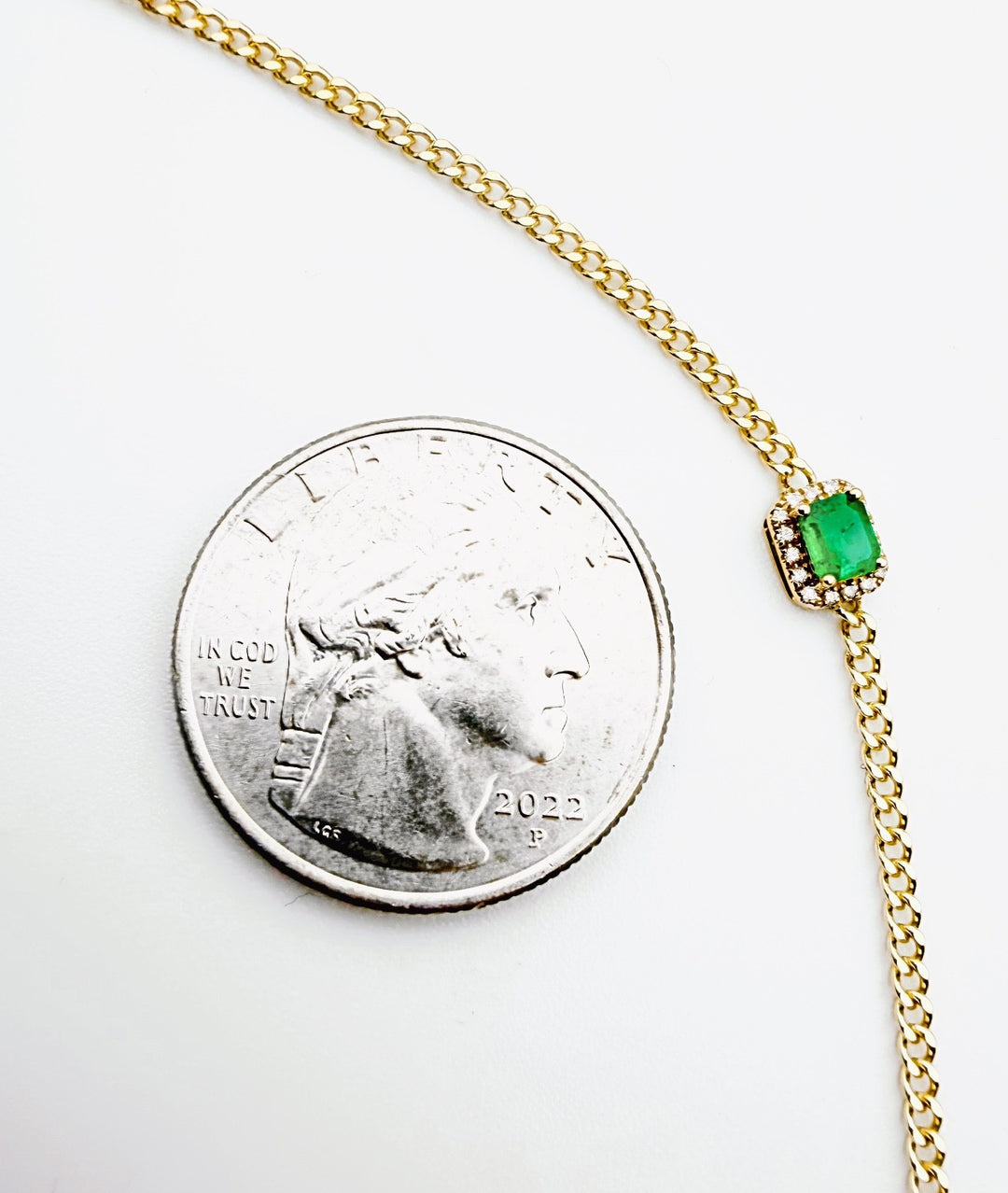 18K Solid Gold Emerald and Diamond Bracelet Dainty Chain Minimalist Gift2