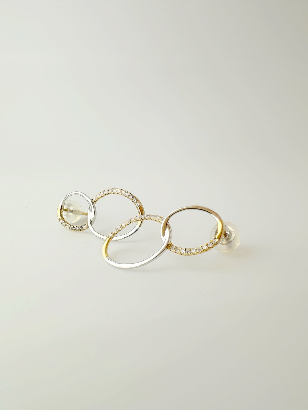 18K Solid Gold Two Tone Diamond Stud Earrings Women Lucky 81