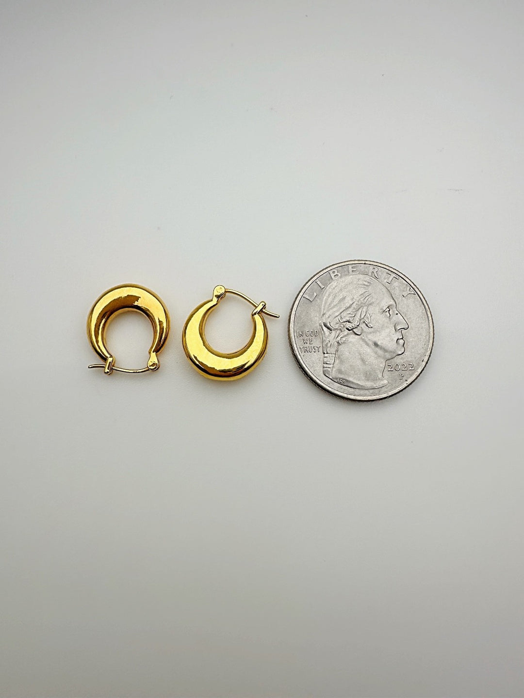 18K Real Gold Dome Hoop Earrings 15mm Lightweight Gift3