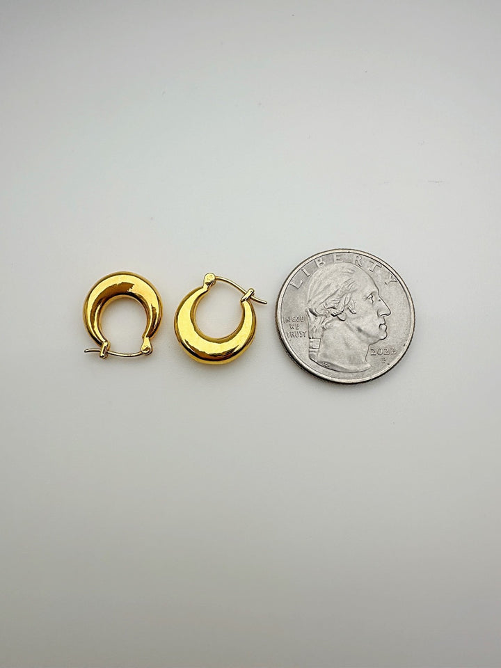 18K Real Gold Dome Hoop Earrings 15mm Lightweight Gift3