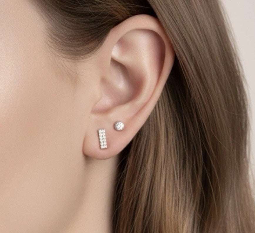 18K Solid Gold Diamond Bar Stud Earrings Women 0.10ct  Natural Dainty Gift0