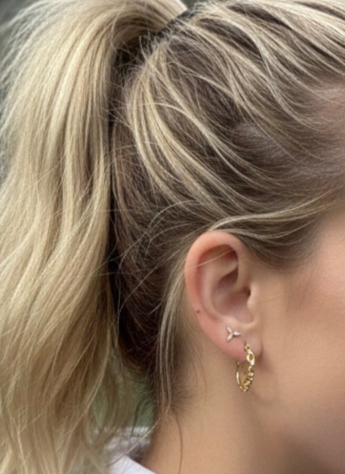 18K Solid Gold Three Marquise  Stud Natural Diamond Earrings | Dainty  Mini3