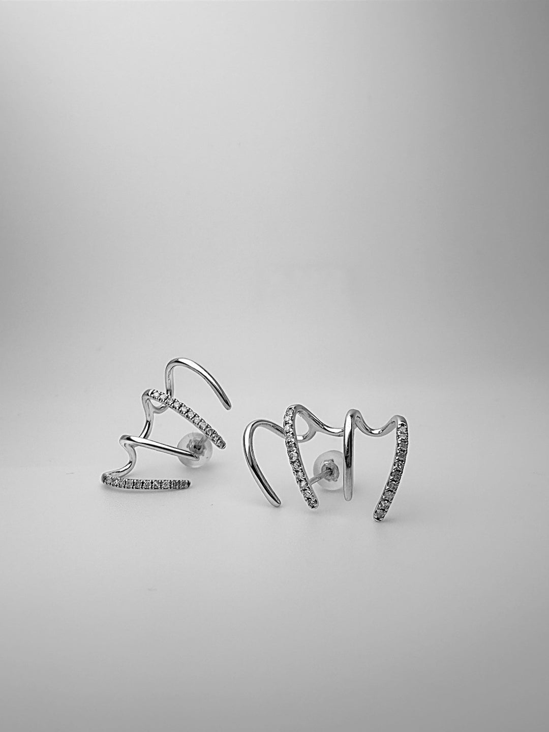 18K Solid White Gold Diamond Stacked Huggie Earrings 0.30ct VS Natural3