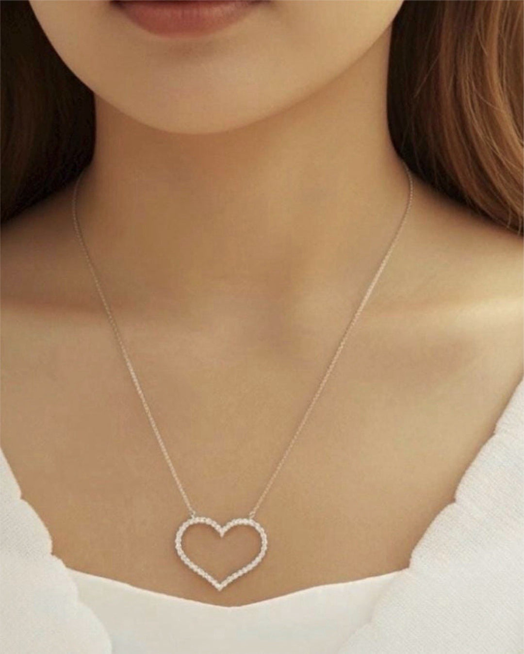 18K Solid Gold Heart Diamond Necklace Women VS D-F Real 0.50ct Dainty Gift1