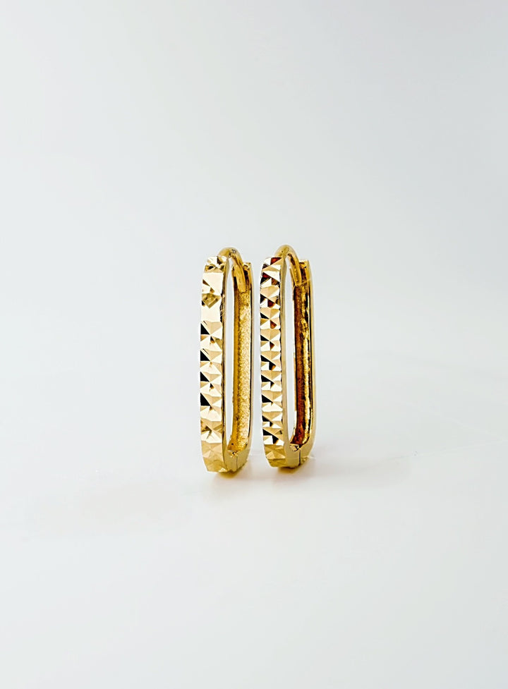 18K Solid Gold Paperclip Hoop Earrings | Rectangular Huggie | Textured | Minimal1