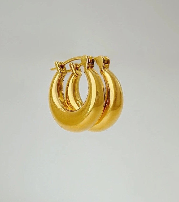 18K Real Gold Dome Hoop Earrings 15mm Lightweight Gift0