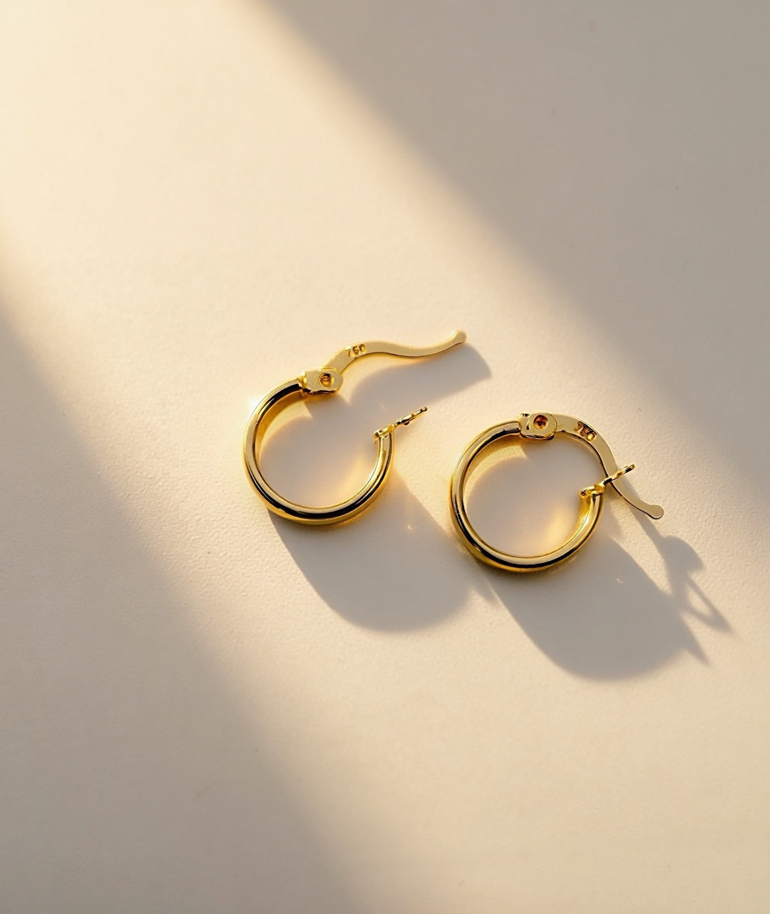 18K Solid Gold Hoop Earrings 13mm  Minimalist Real Gold Gift Her3