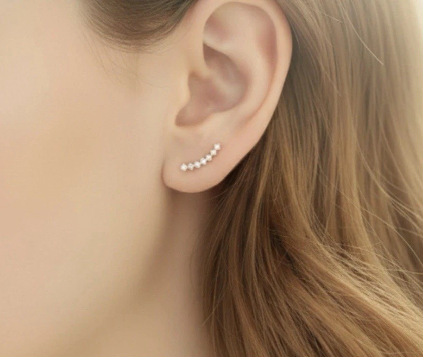 18K Solid Gold Diamond Climber Earrings 0.20ct Dainty Ear Crawlers Gift2